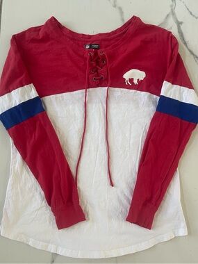 Buffalo Bills Team Buffalo Lace-Up Long Sleeve Top - Red/White/Blue